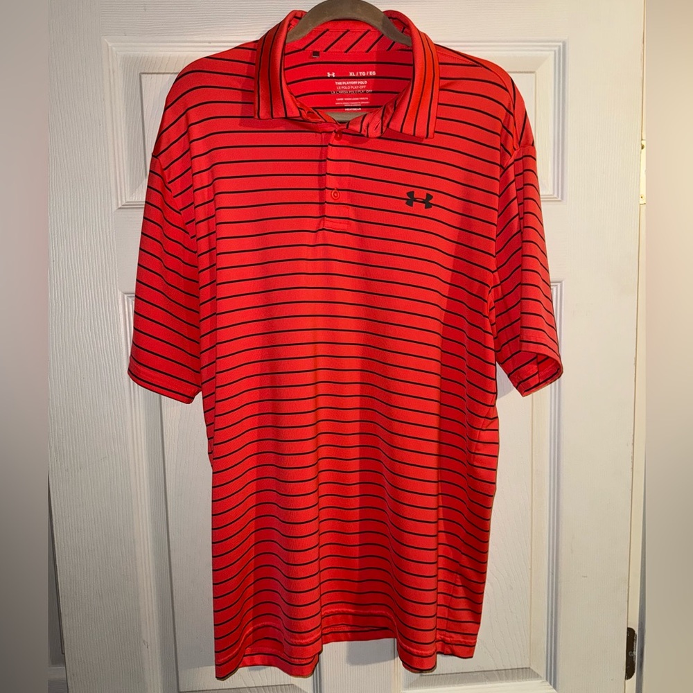 Under Armour Men's Polo Shirt in Red and Black Stripes